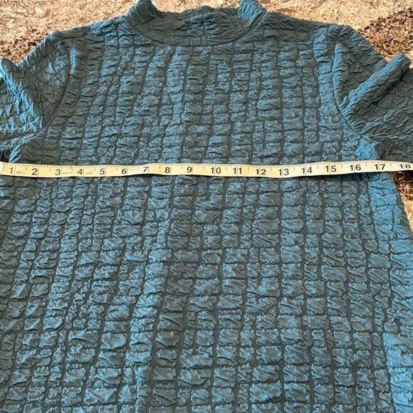 ZARA textured blue green mock turtleneck skater dress fit flare Sz M textured - Picture 9 of 12